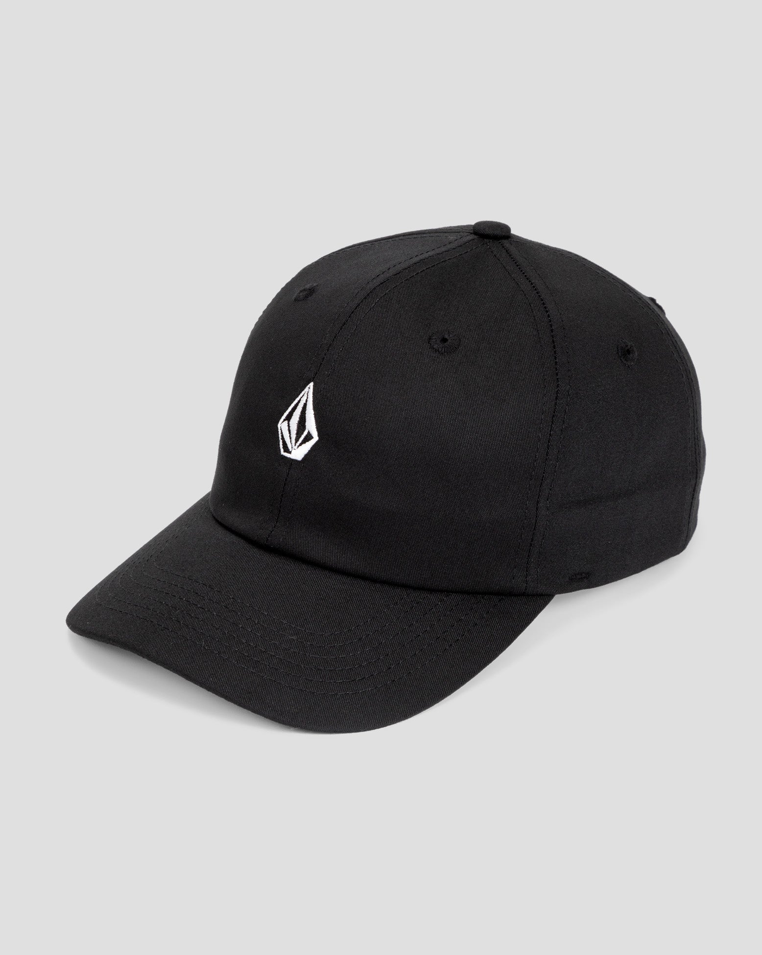Boné preto Volcom com logo branco bordado na parte frontal, modelo casual masculino com aba curva.